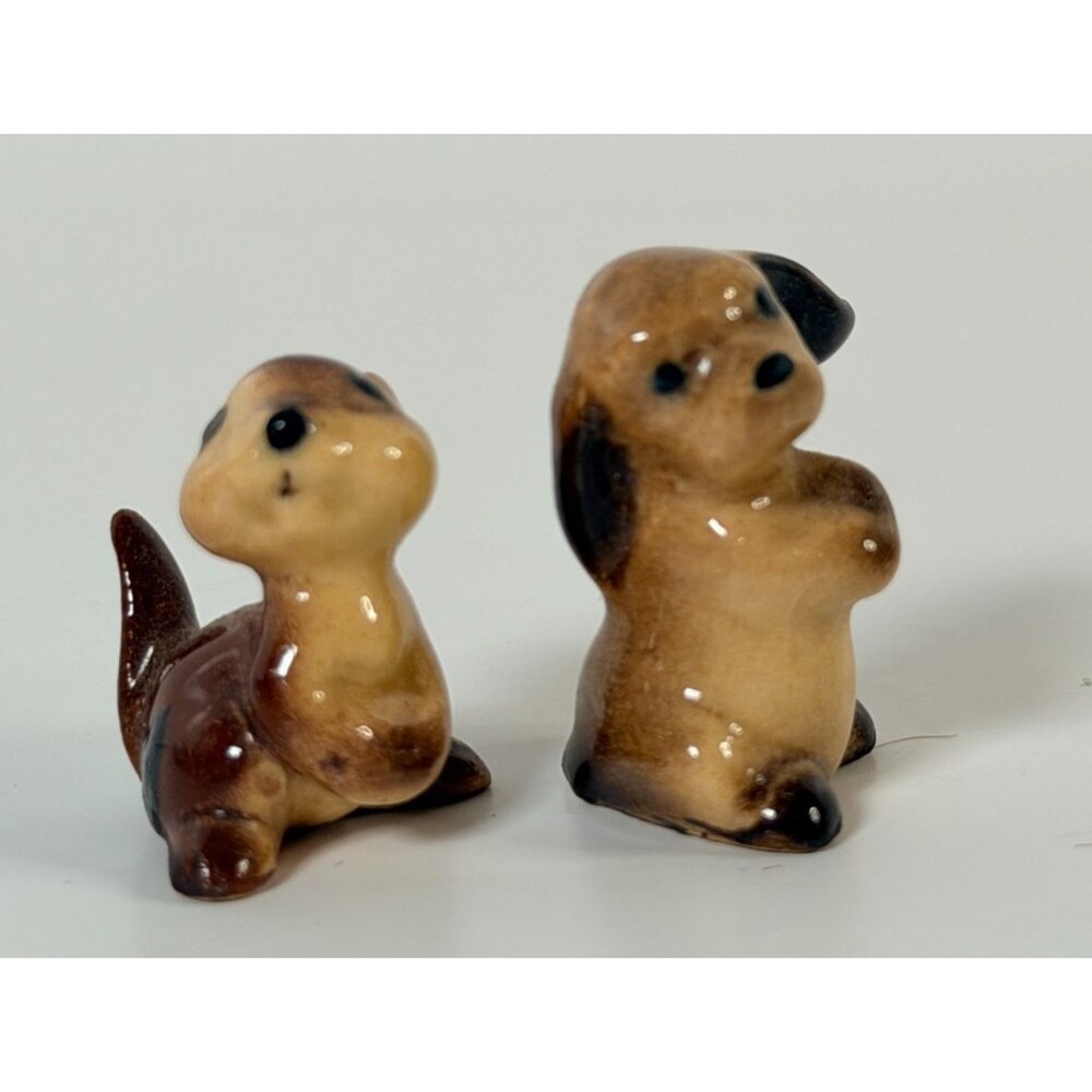 Hagen Renaker Miniature Figurines USA Made Chipmunk & Puppy Retired Porcelain